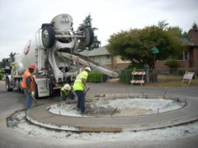 Traffic circle construction in Seattle.