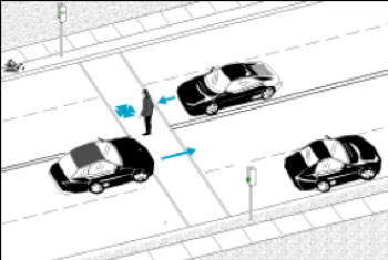 Illustration of a Pedestrian crossing on the street during a green signal phase and became trapped in the roadway when the signal changed.