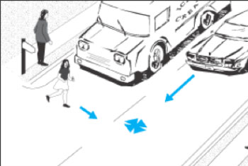 Illustration of a Pedestrian struck while going to/from a private residence mailbox/newspaper box.