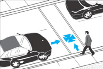 Illustration of a Motorist failing to yield to pedestrian at two-lane, low-speed road crosswalk.