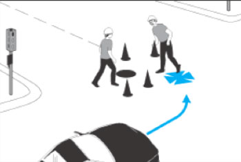 Illustration of Worker struck in roadway.