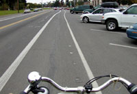 Bicyclist's view along back-in parking zone.