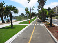 Two lanes on one side of the original median were converted to a two-way off-road bikeway and a sidewalk for pedestrians.