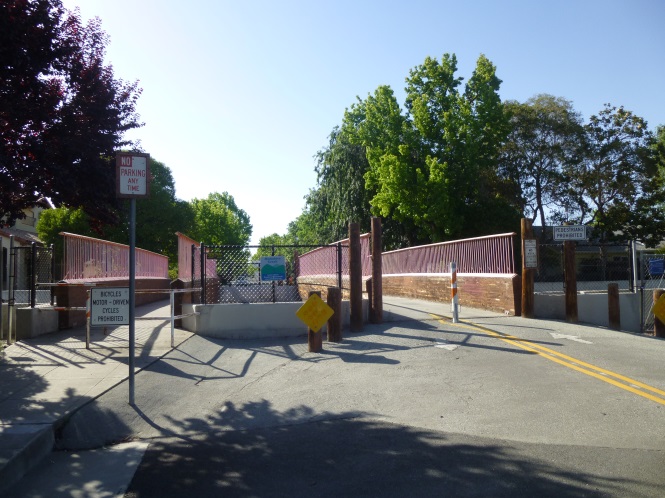 Bryant Street at Matadero Creek, with separate bicycle and pedestrian bridges.