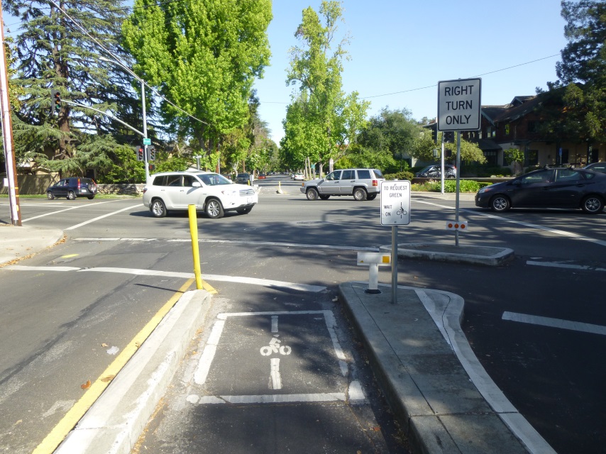 Loop detectors allow bicyclists to call a green signal at Bryant and Embarcadero.