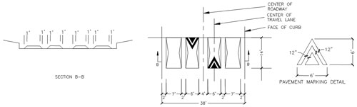 Speed cushion design with pavement marking.