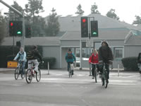 Bicycle signal heads in use in Davis.