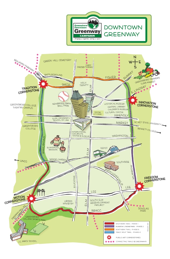 A map of the Downtown Greenway