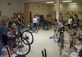 Columbia residents learn how to perform bicycle maintenance and repairs.