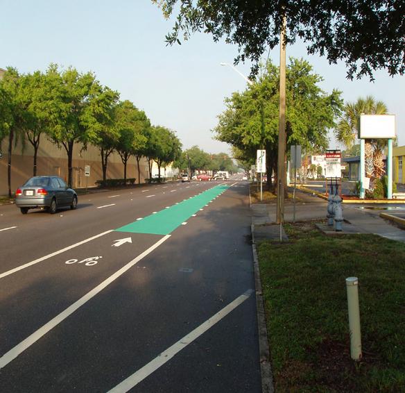 The green pavement marking in St. Petersburg.