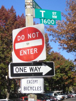 Signs for motorists and bicyclists on 15th Street.